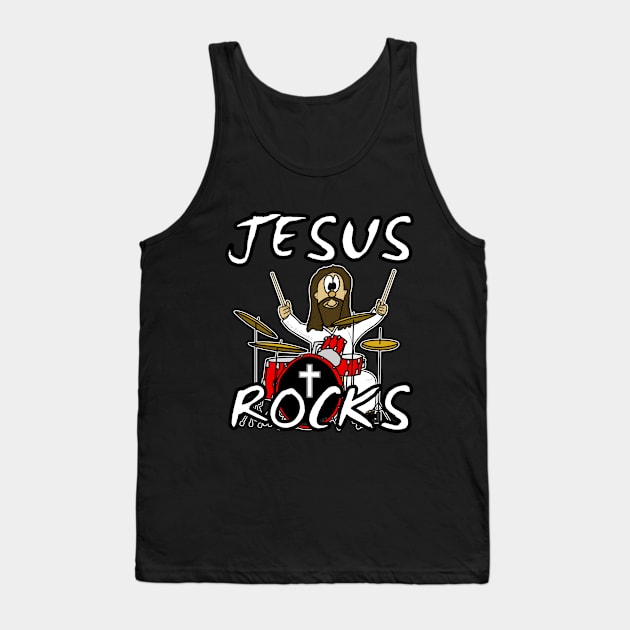 Jesus Rocks Drums Drum Kit Christian Drummer Funny Tank Top by doodlerob